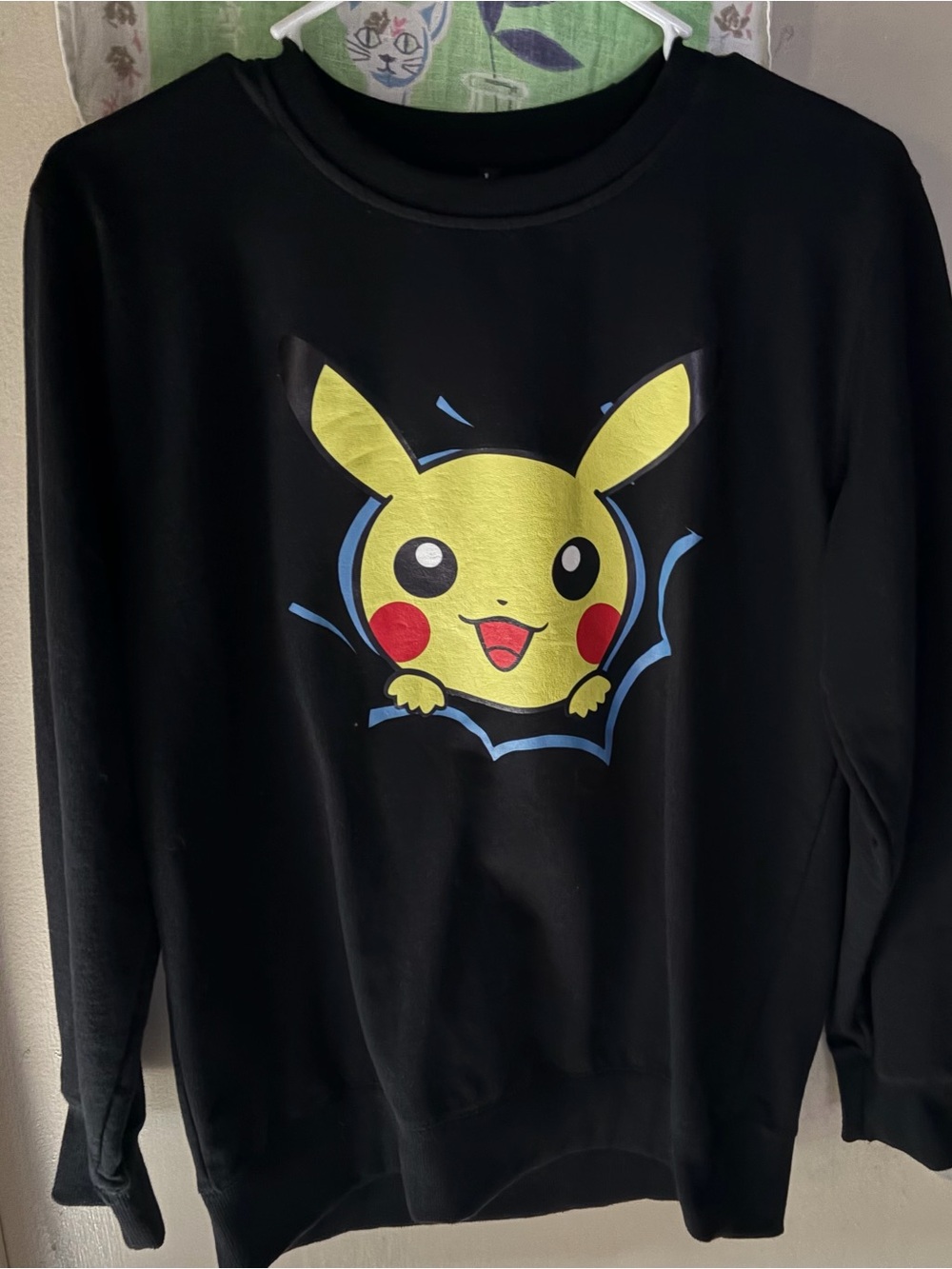 Pokemon Black Crewneck with Yellow Pikachu and Blue Outline